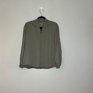 Club Monaco Gray V-Neck Blouse w/ Gathered Cuffs and Semi-Sheer Bands